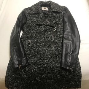 Laundry By Design Faux Leather Sleeved Tweed Coat